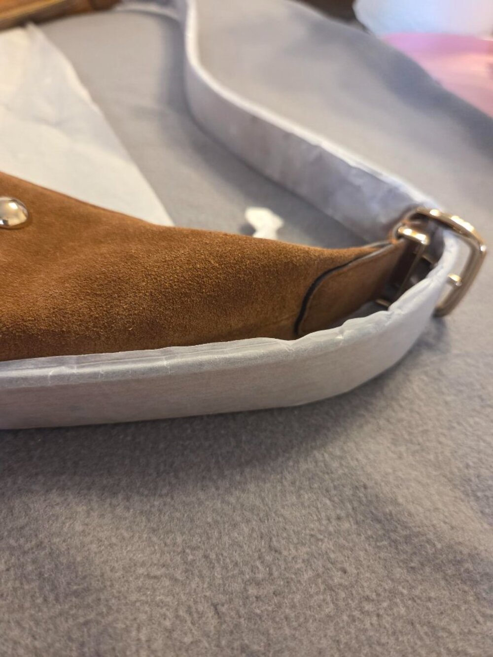 NWT The Essential Curve Shoulder Bag (Studed Suede/Dried Acorn) - Picture 9 of 15